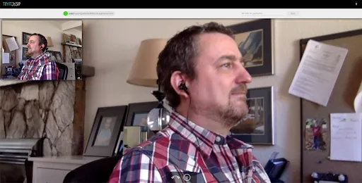 A screenshot of the TryIt JsSIP interface showing a working video call.
