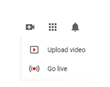 The YouTube interface showing the drop-down menu with an option labeled Go Live.