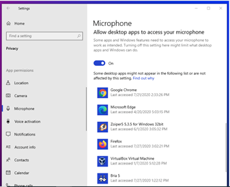 The Microphone page in the Windows Settings app.