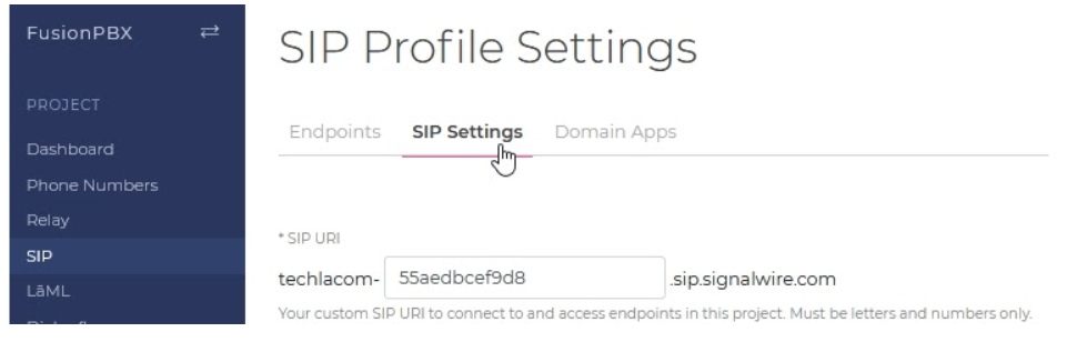 Selecting the SIP Settings pane of the SIP tab.