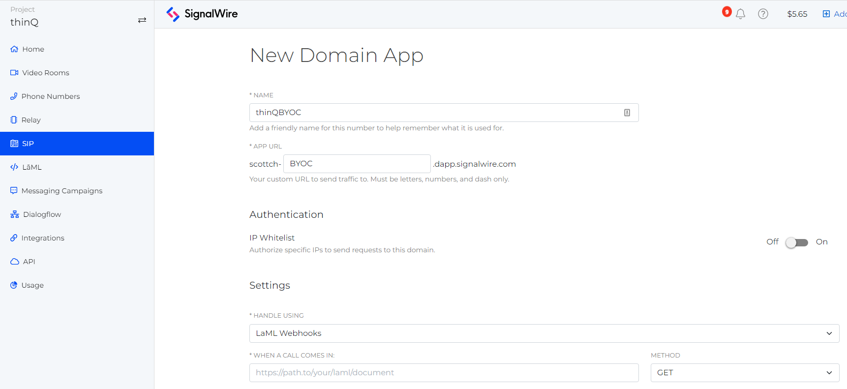 A screenshot of the New Domain App page.