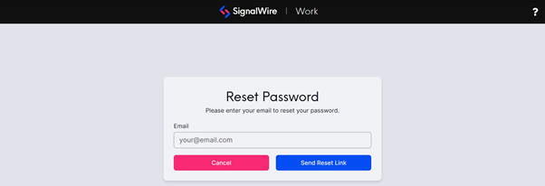 The Reset Password pane with a text box labeled Email.
