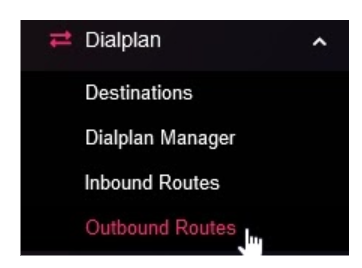 A screenshot of the Dialplan menu, with Outbound Routes selected.