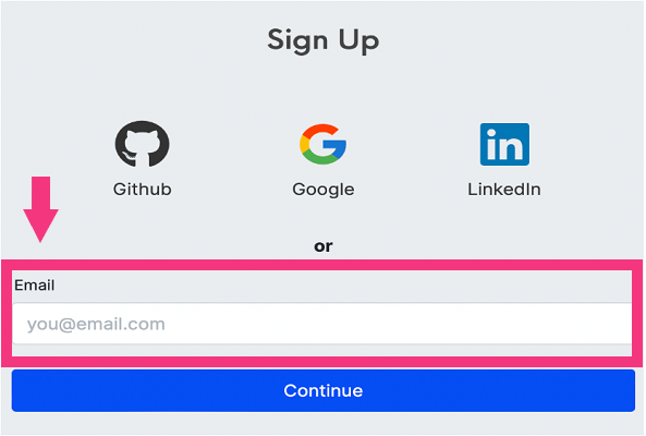 Sign up Selector page with email text field circled in red.