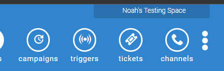 The user's account name on top right on Textit