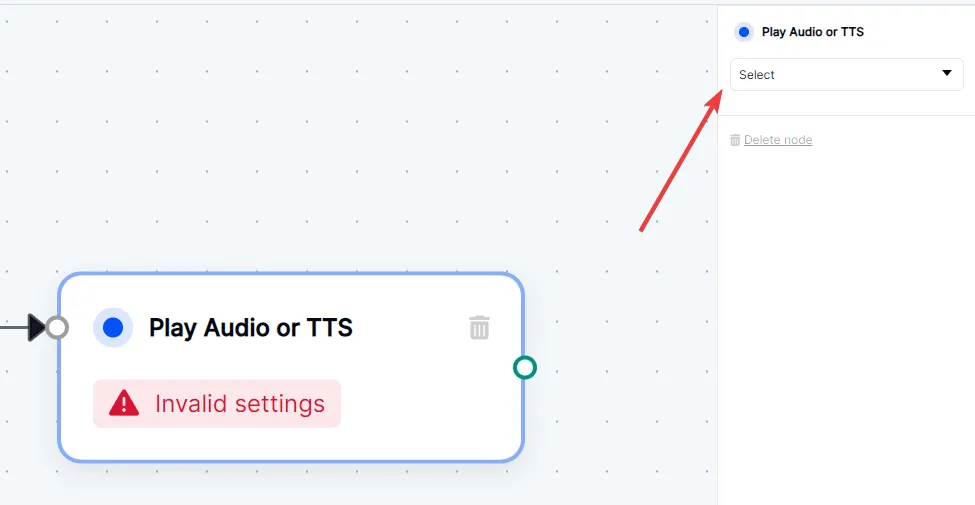 Configuring a node in a Call Flow.