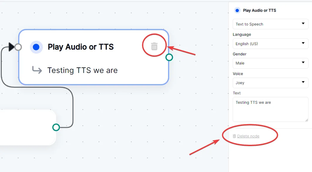 Deleting a node from a Call Flow.