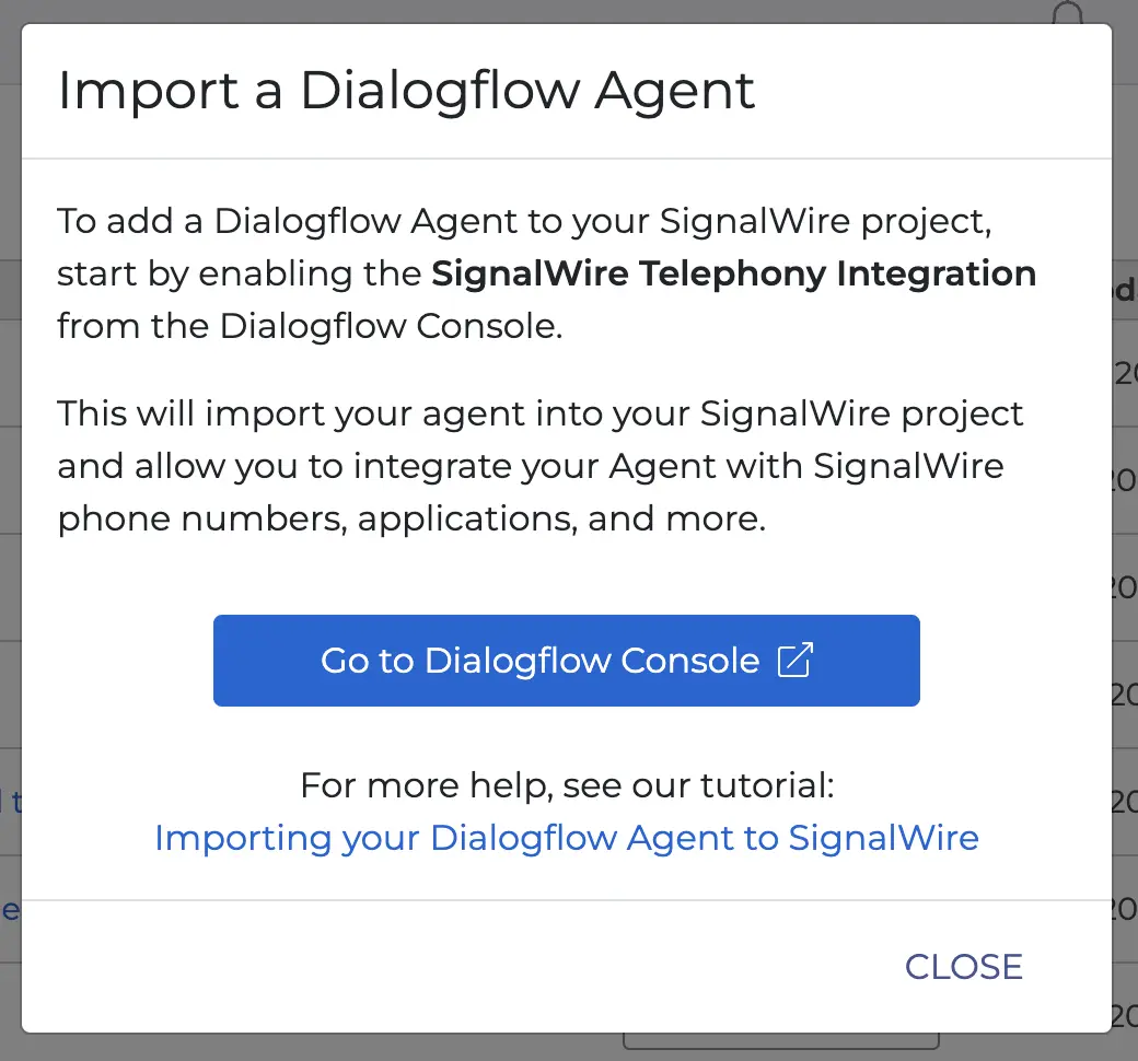 The Import a Dialogflow Agent menu.