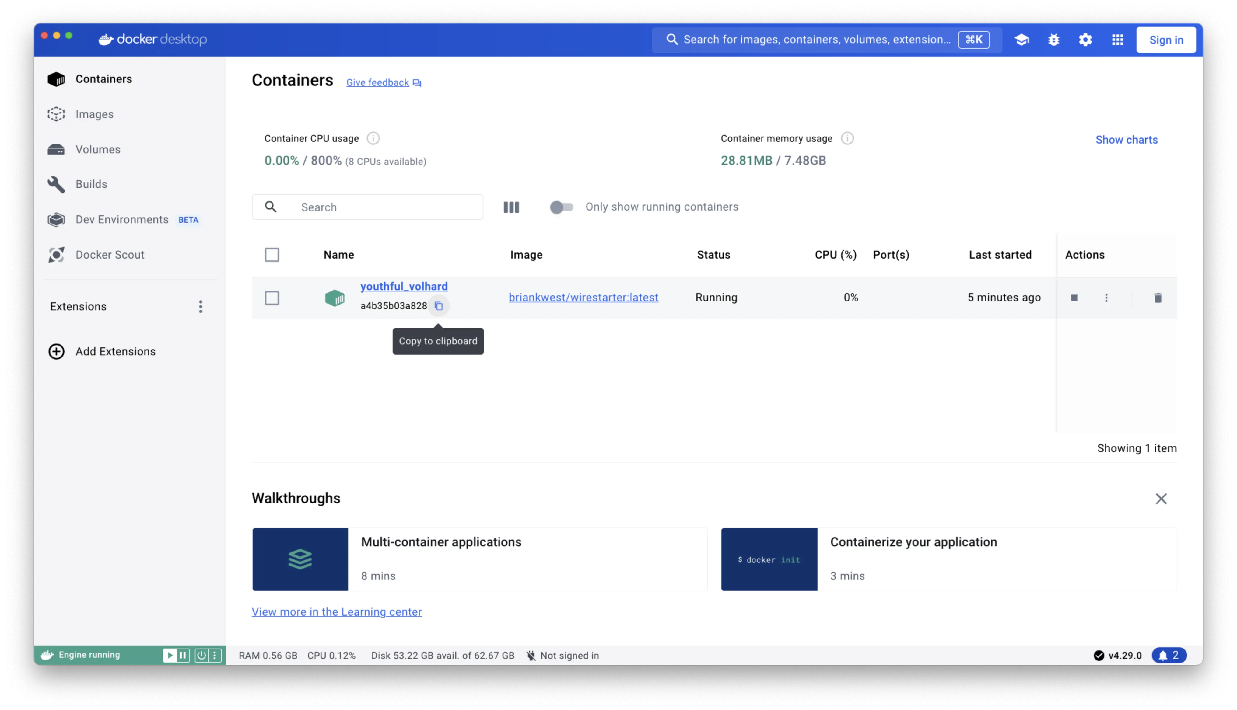 Container ID in Docker Desktop.