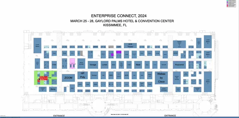 Map showing the SignalWire team in booth number 208 in the 'AI Innovation Zone' at Enterprise Connect.