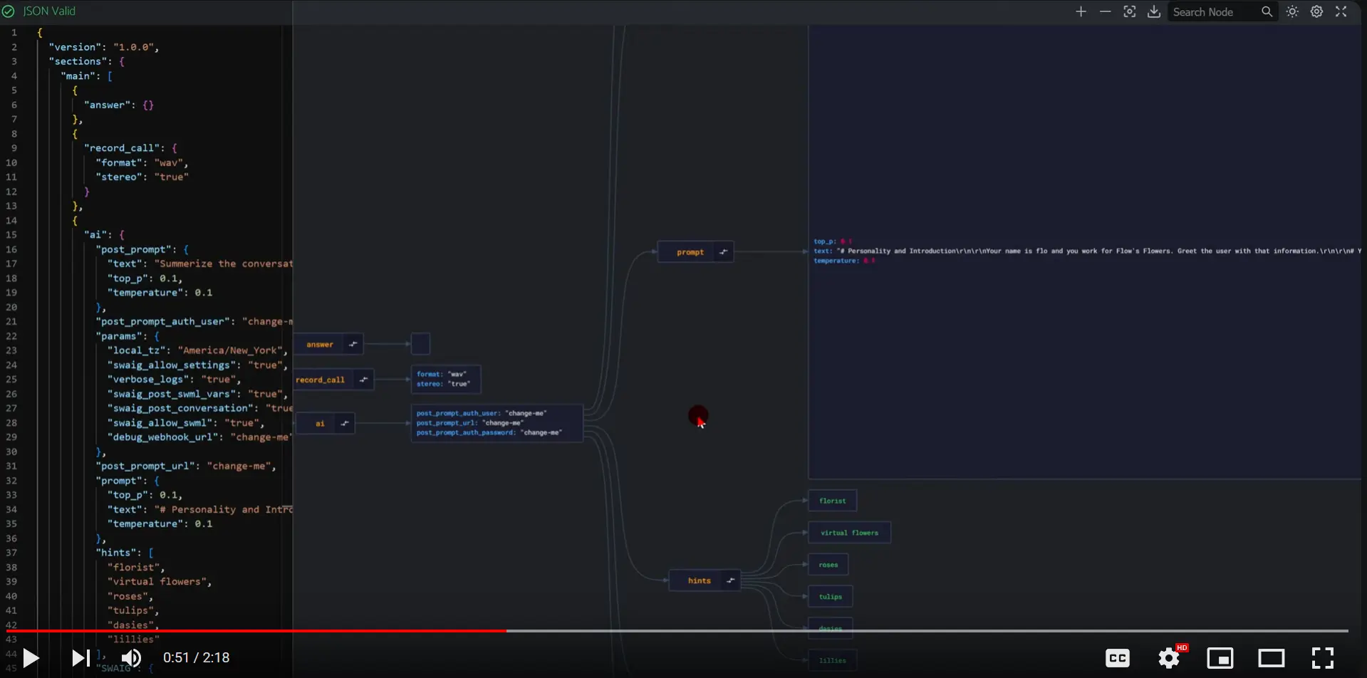 A screenshot of the video walkthrough of the SWML script on YouTube.