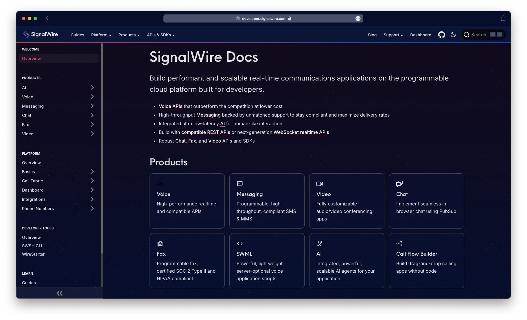 Screenshot of the old docs homepage