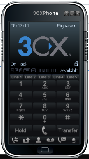 The graphical 3CXPhone interface displaying the 'Available' dialog