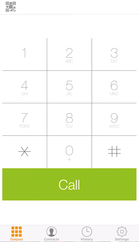 A screenshot of a dialpad in the Zoiper iOS app. The Settings cog is visible in the bottom right. 