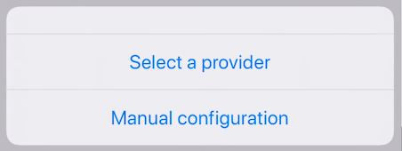 A screenshot of the manual configuration and select a provider options.