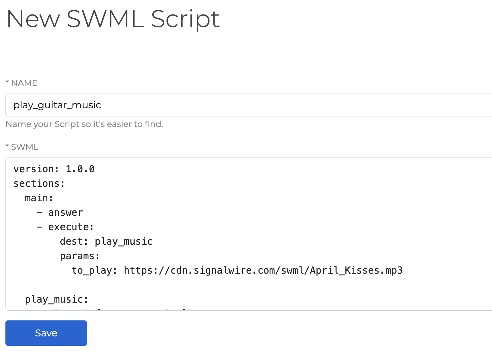 SignalWire Dashboard with SWML tab open