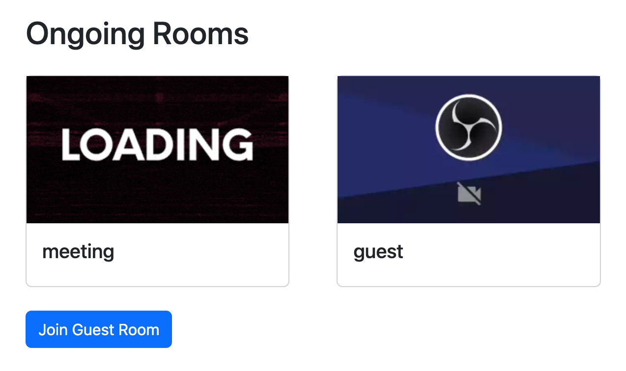 A screenshot of two thumbnail images representing ongoing rooms, with the option to join.