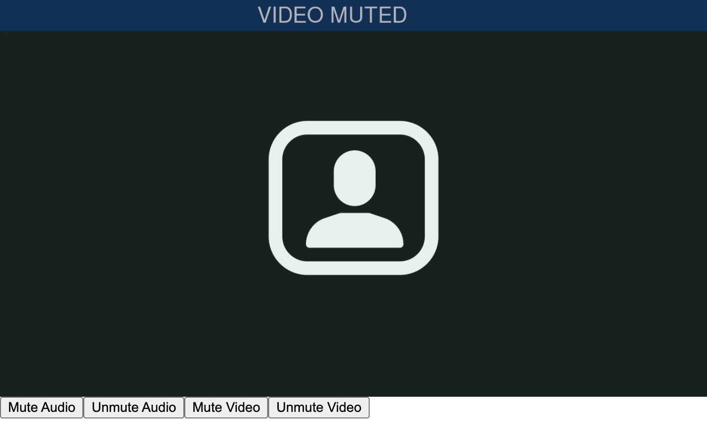 A screenshot of the React video application, with buttons beneath the video allowing the user to mute or unmute audio and video.