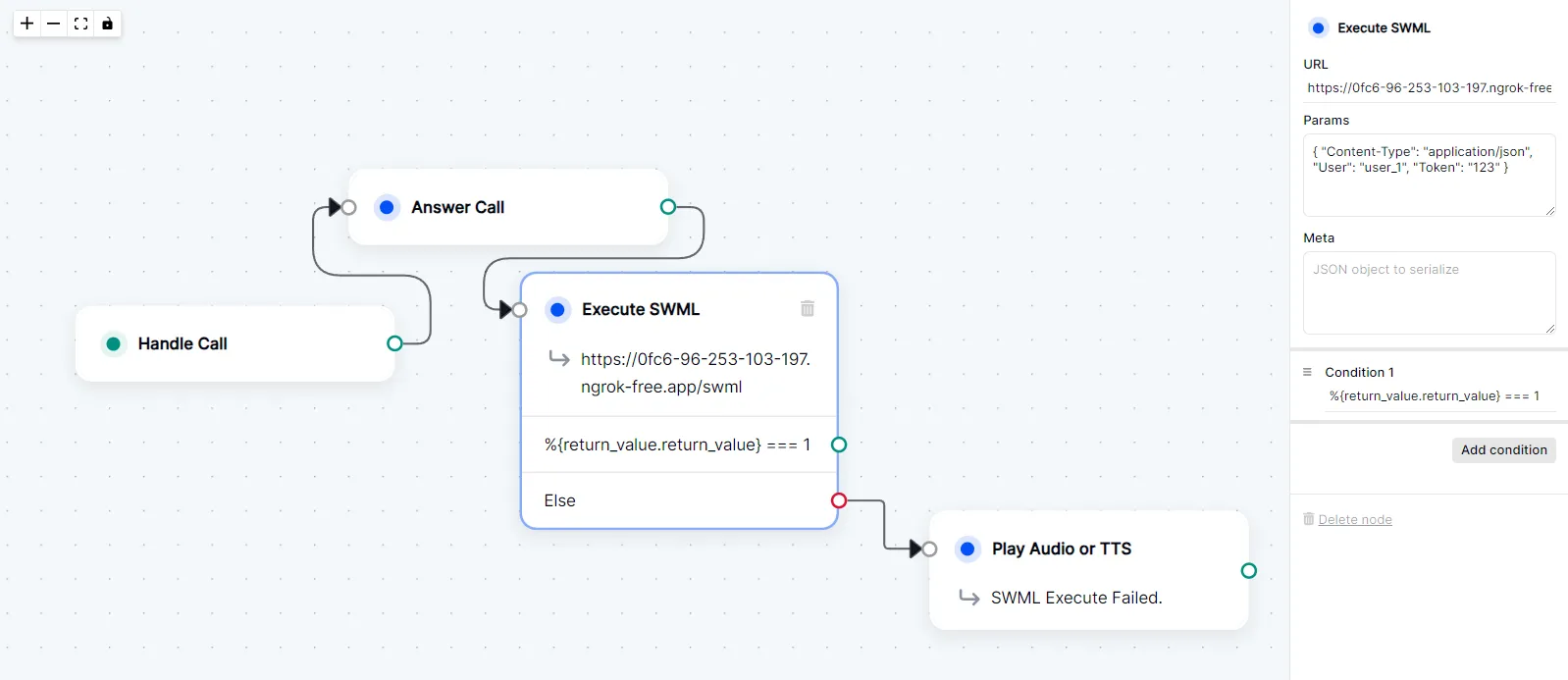 Execute SWML node example that executes a remote SWML document.