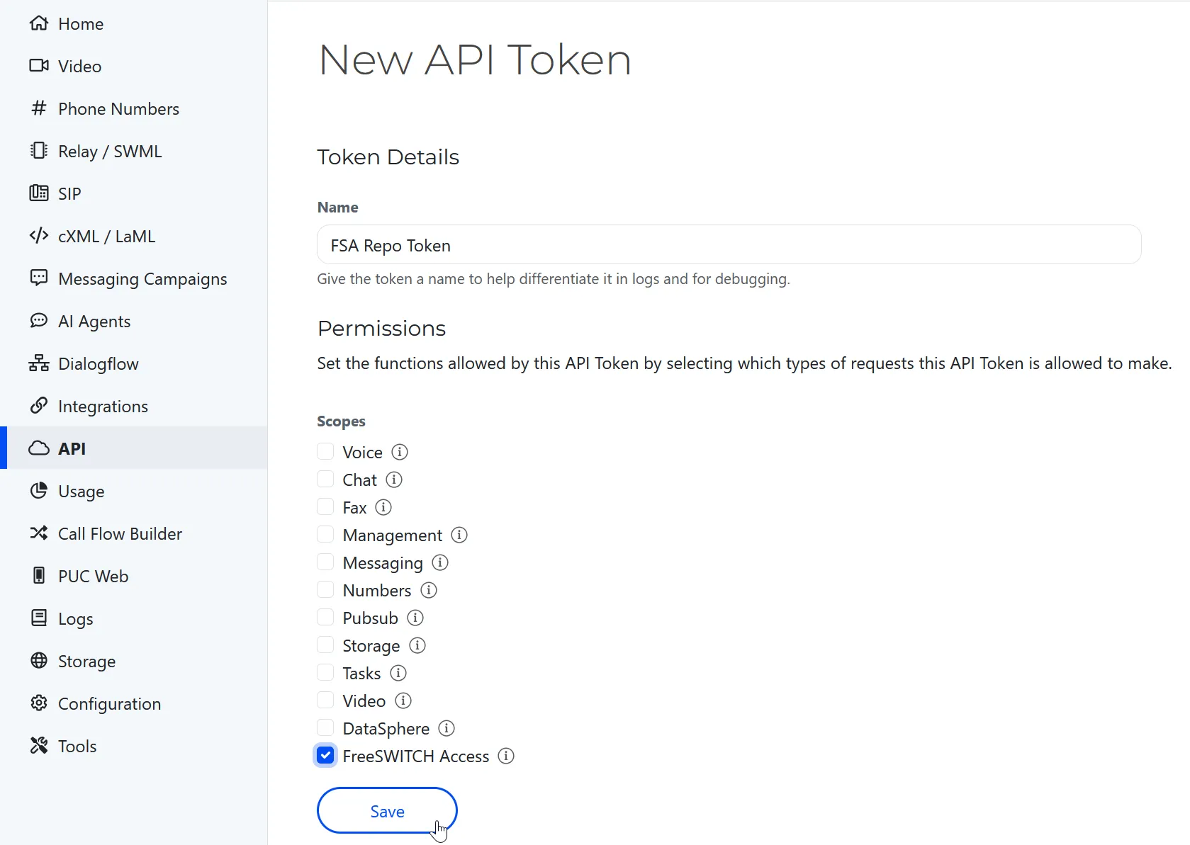 FreeSWITCH Advantage API Token